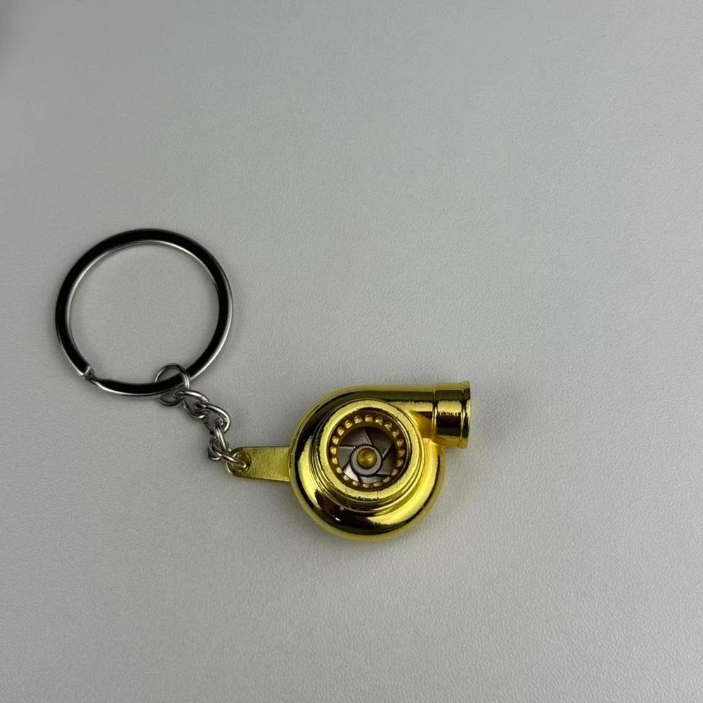 Gold Turbo Keychain Mini Car Parts Turbocharger Key Ring Metallic Finish